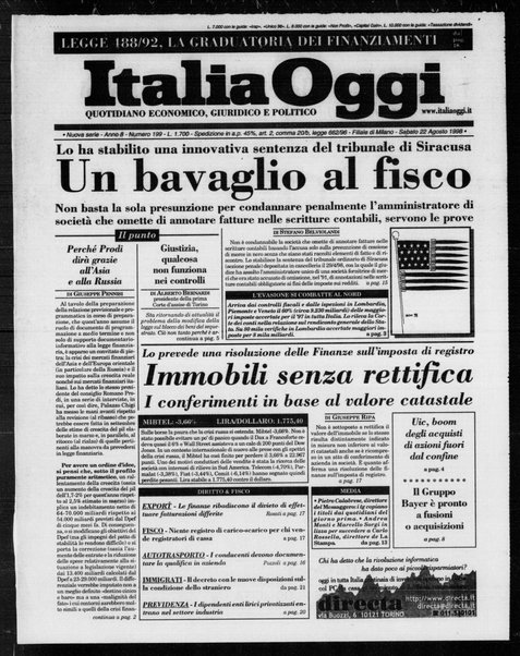 Italia oggi : quotidiano di economia finanza e politica